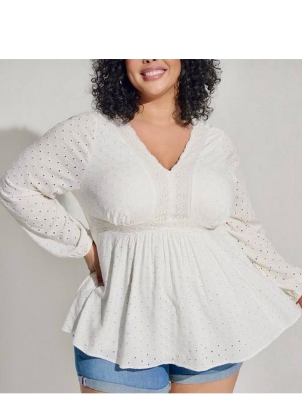 Torrid Eyelet Babydoll Top Women’s Size 2X Lace Trim Peasant Boho Lined Ivory